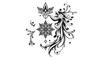 mytical shaman and mytolog style ornametn with ancient rhyme tattoo idea