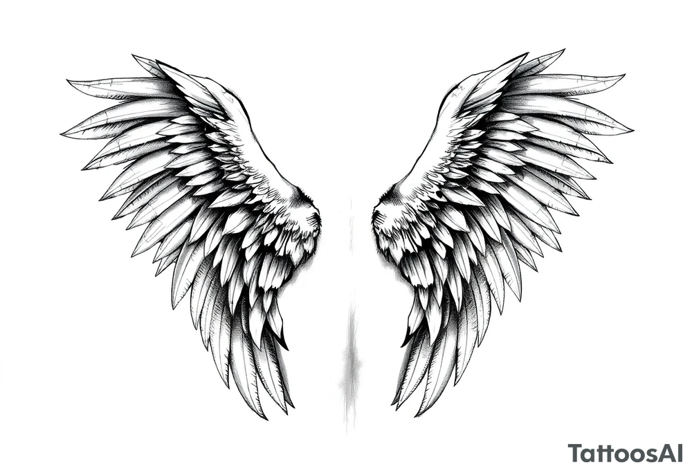 Realistic long angelwings on a back tattoo idea