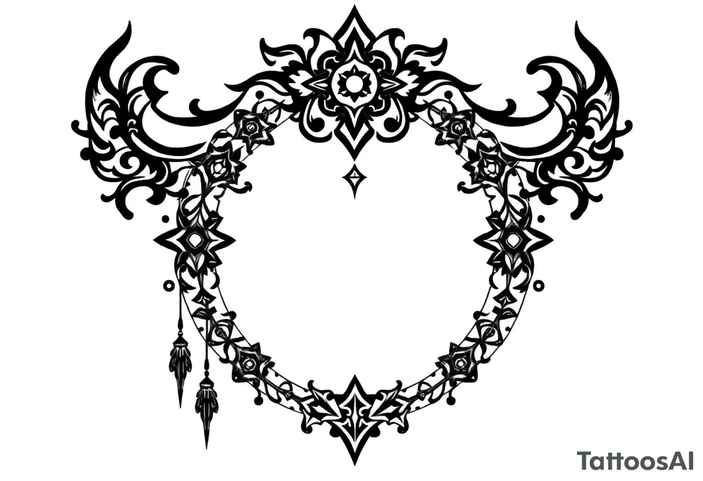 mystical dark and long ornament tattoo with shaman and witch style and ancient rhyme tattoo idea