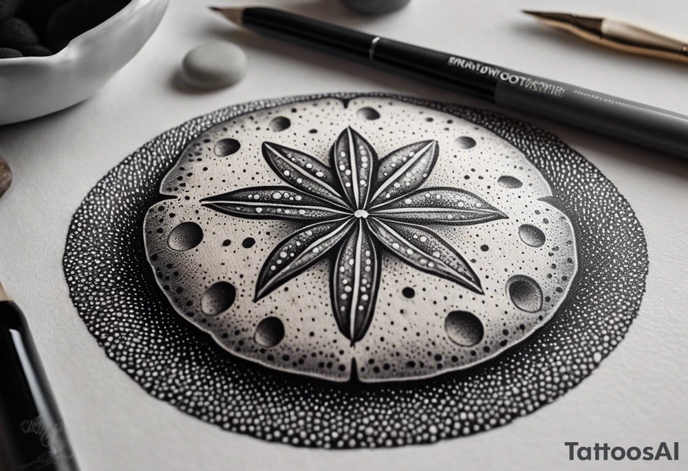 sand dollar 
fine line 
very detailed 
light gray tattoo idea