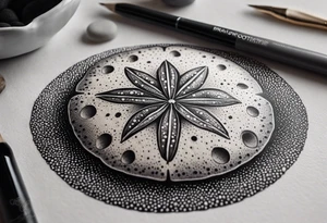 sand dollar 
fine line 
very detailed 
light gray tattoo idea