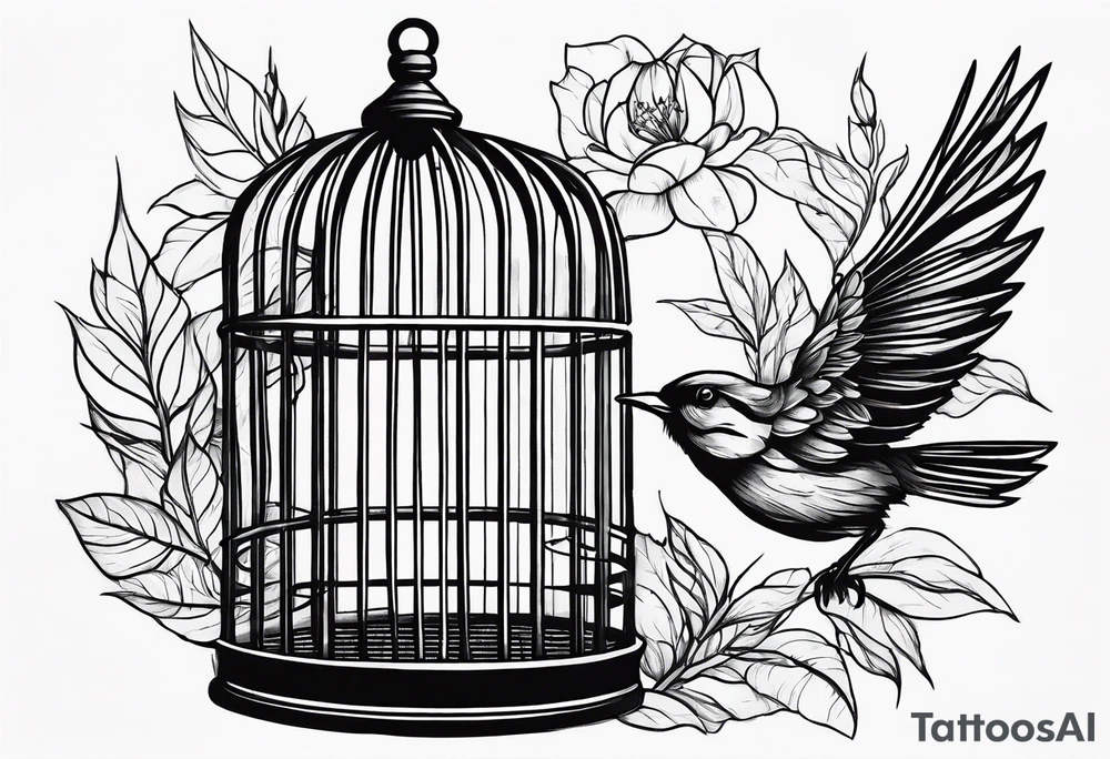 Empty bird cage tattoo idea