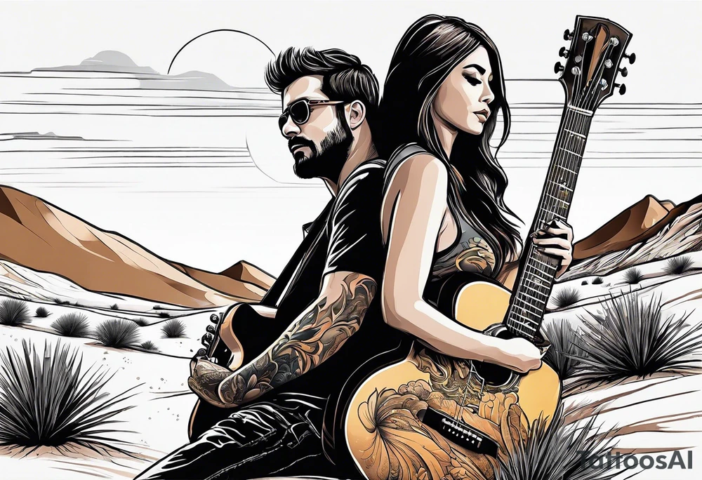 Desert scape. Guitar playing daughter and father tattoo idea