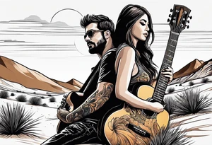 Desert scape. Guitar playing daughter and father tattoo idea