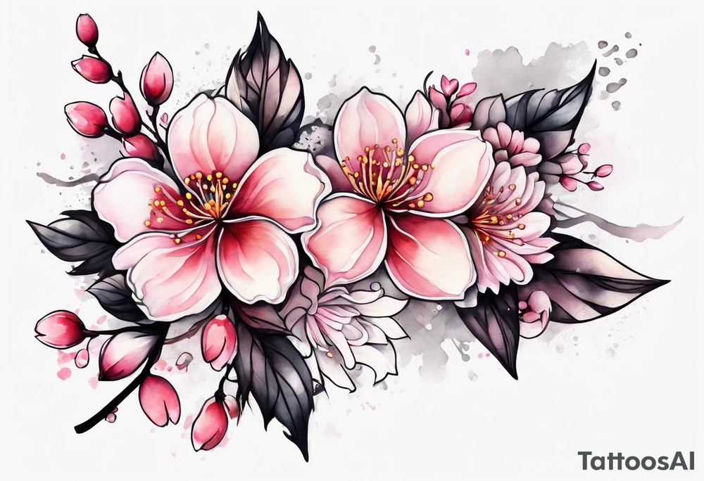 Sakura flowers with lace sternum tattoo idea
