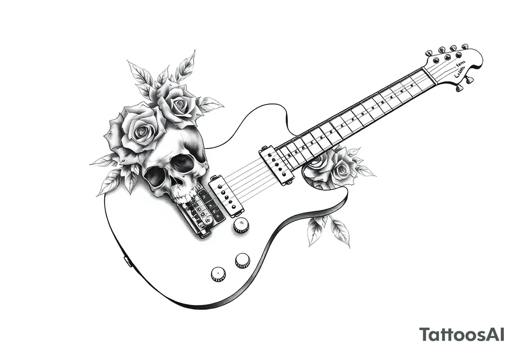 Electric guitar with skulls and roses on it tattoo idea
