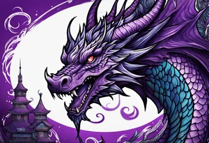 Purple dragon arm sleeve with an eldritch design tattoo idea
