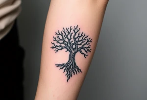 mystical tree of life with cosmic roots and celestial branches tattoo idea