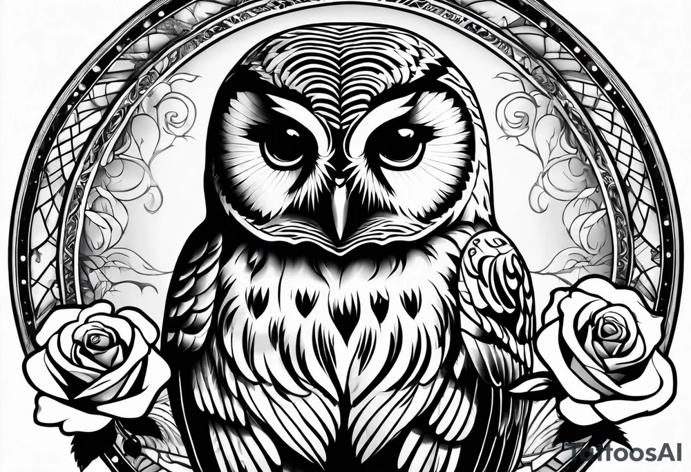 Barred owl and a rose tattoo idea