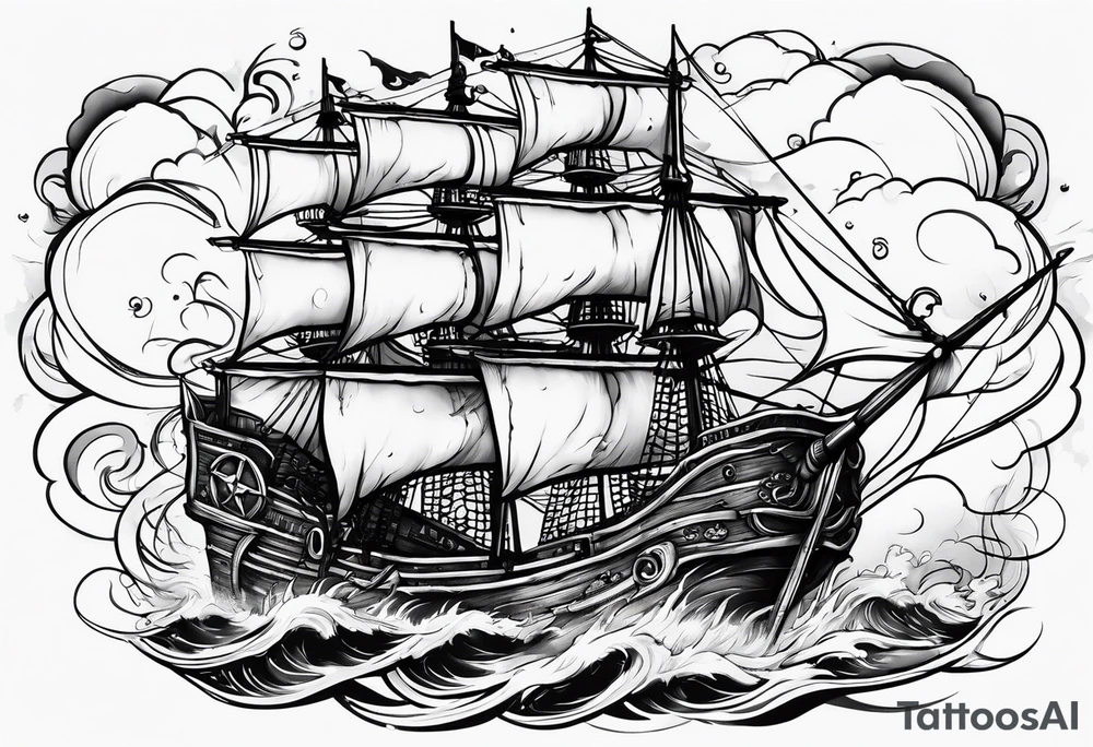 Pirate ship in a storm tattoo idea