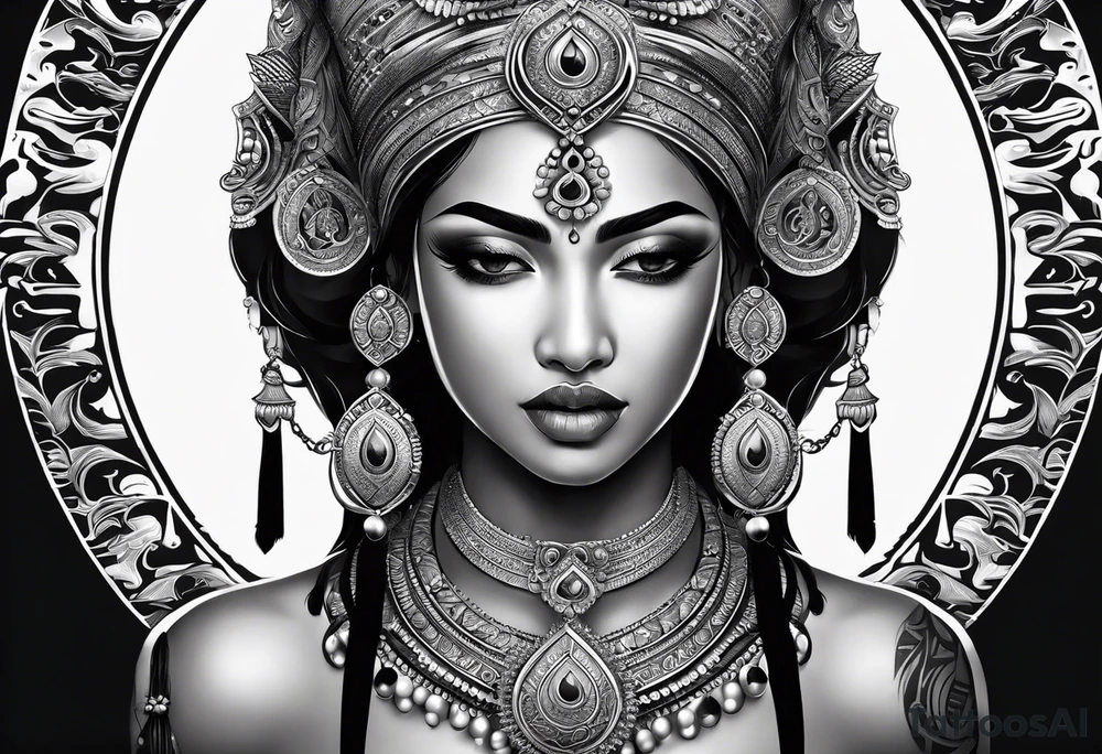 kaali with multiple arms with weapons tattoo idea