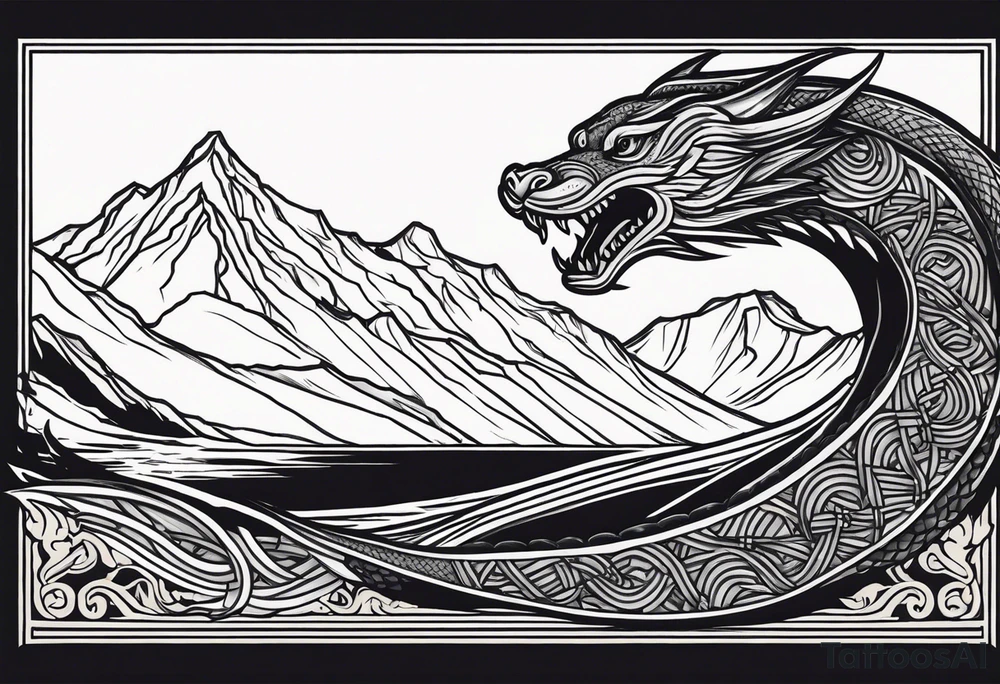 jörmungandr around the arm with mountains tattoo idea