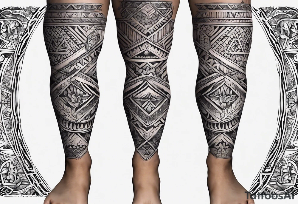Hindu Sanskrit tribal design on right lower leg, below knee to top of feet tattoo idea