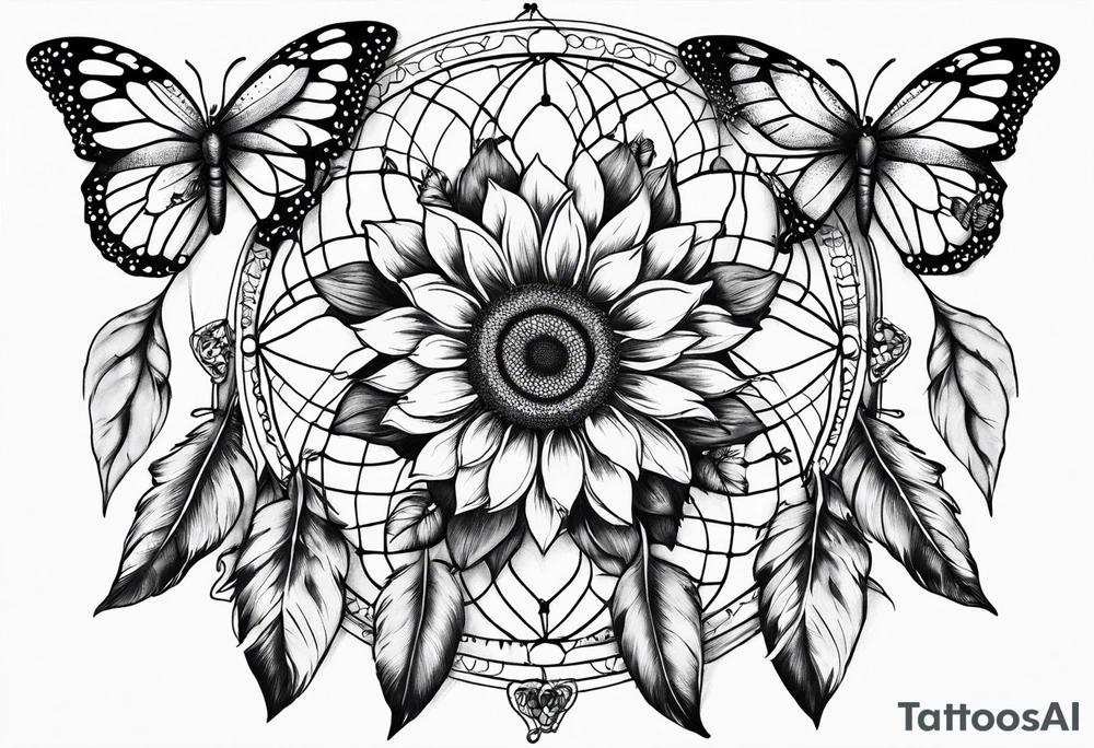 Sun flower dreamcatcher with butterflies and quote tattoo idea