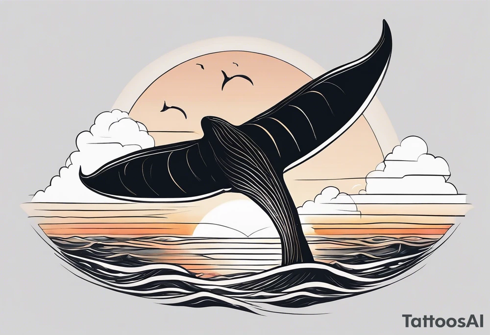 Dainty and delicate whale tail in sunset tattoo idea