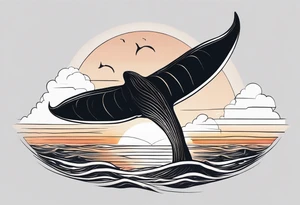 Dainty and delicate whale tail in sunset tattoo idea