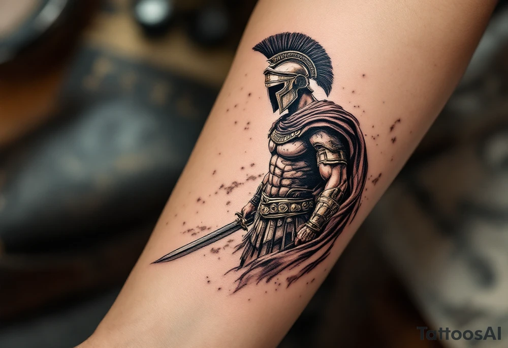 gladiator roman soldier standing colosseum interior combat sword helmet cape sand wind legion trace tattoo idea