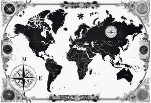 world map with a compass for a full arm tattoo idea