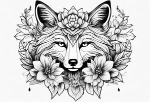 feminin minimalist flowers with fox full body tattoo idea