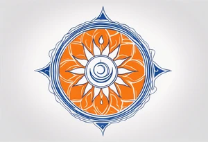 I'd like a tattoo of an orange sun with a blue ohm symbol superimposed on it. The sun should be behind the ohm symbol. tattoo idea
