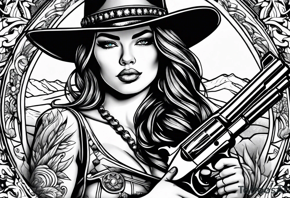 Sexy cowgirl with gun tattoo idea