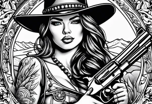 Sexy cowgirl with gun tattoo idea