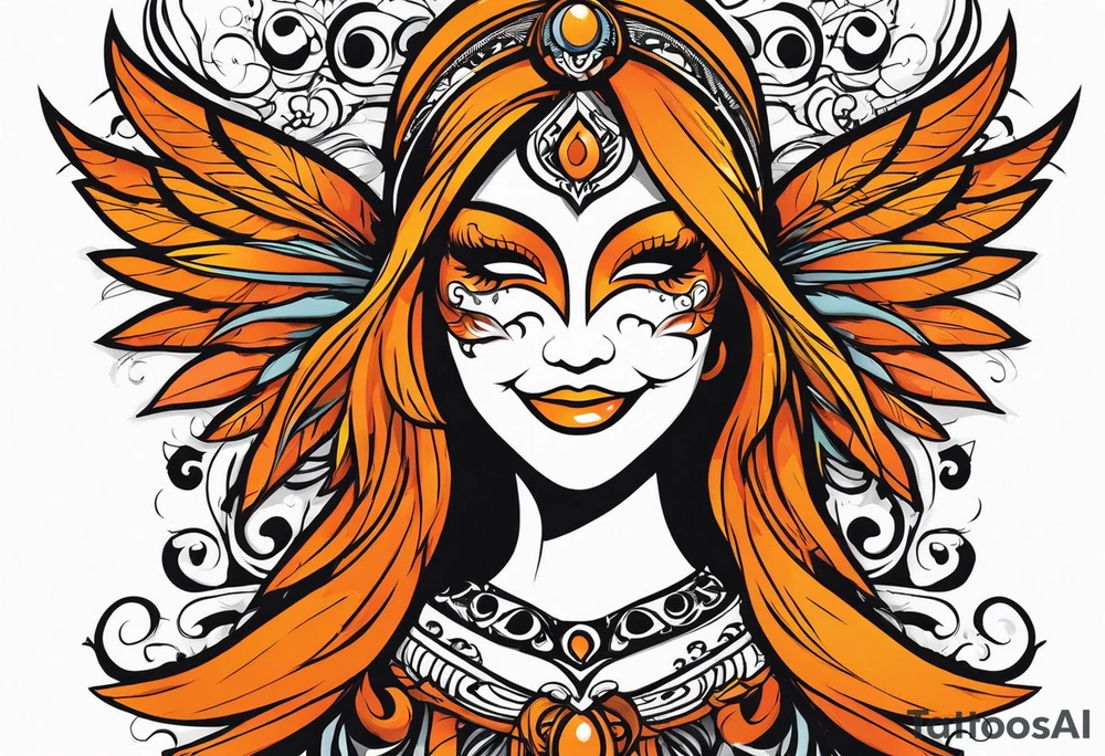 Angel masquerade face laughing that is black and orange tattoo idea