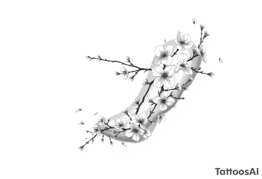 delicate cherry blossoms swirling in spring breeze with petals tattoo idea