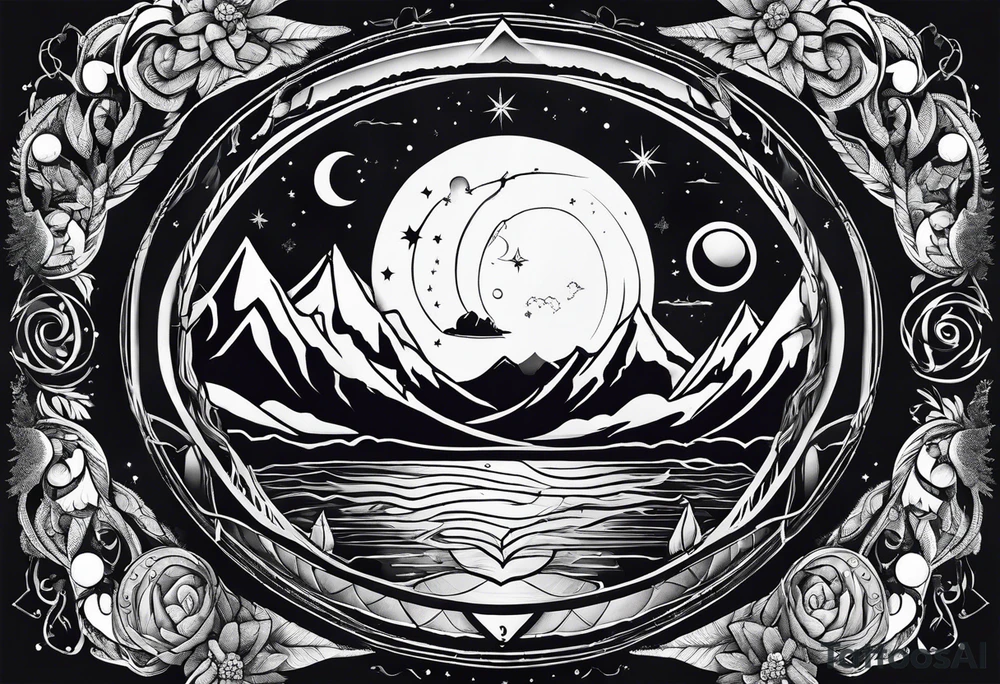 wilderness with sky full of atoms tattoo idea