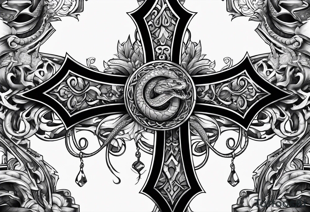 a cross with a snake around it tattoo idea