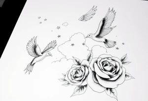 Birds clouds and roses tattoo idea