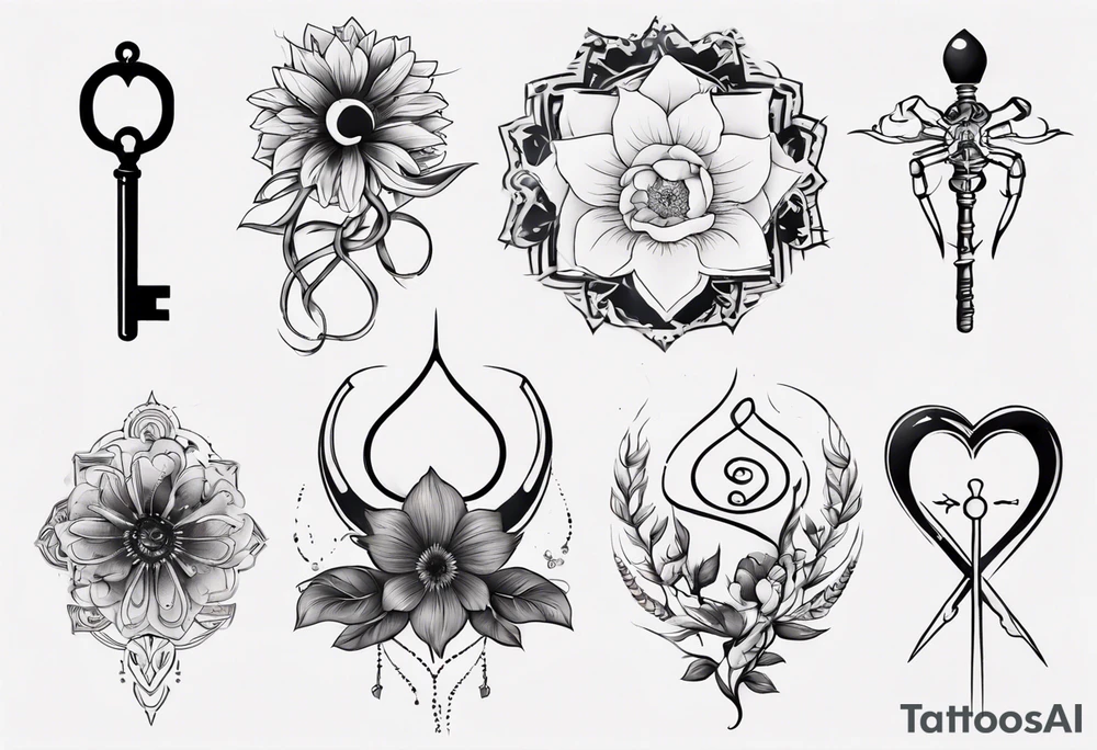Couple tattoo love cancer horoscope key flower tattoo idea