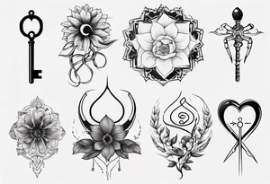 Couple tattoo love cancer horoscope key flower tattoo idea