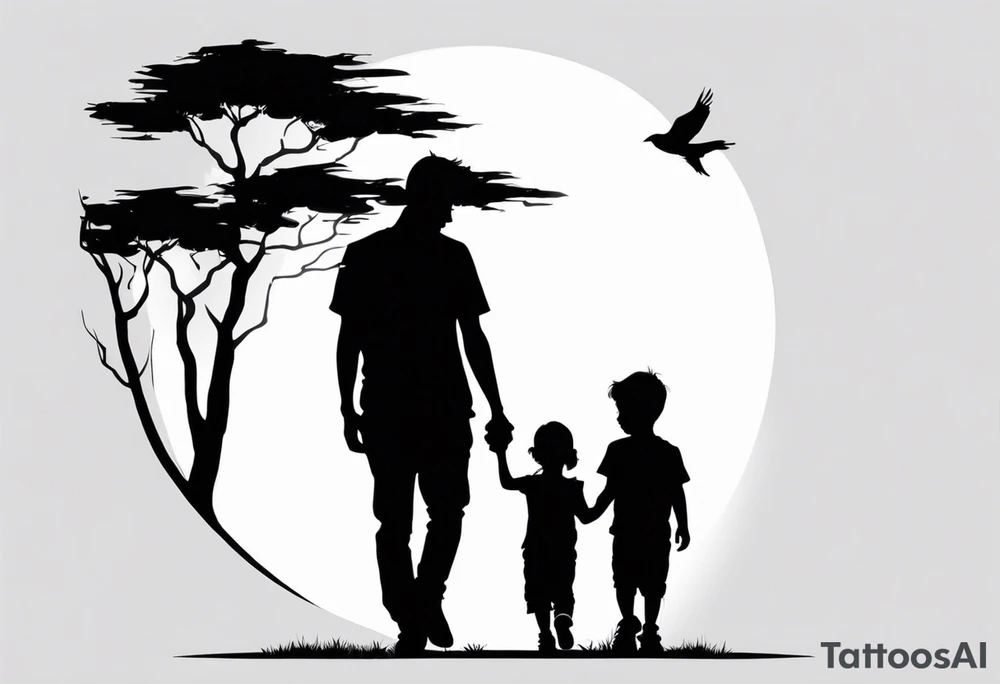 My daughter and younger son standing together silhouette tattoo idea