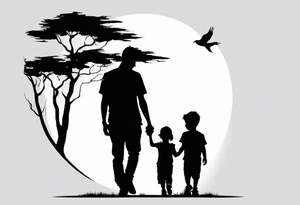 My daughter and younger son standing together silhouette tattoo idea