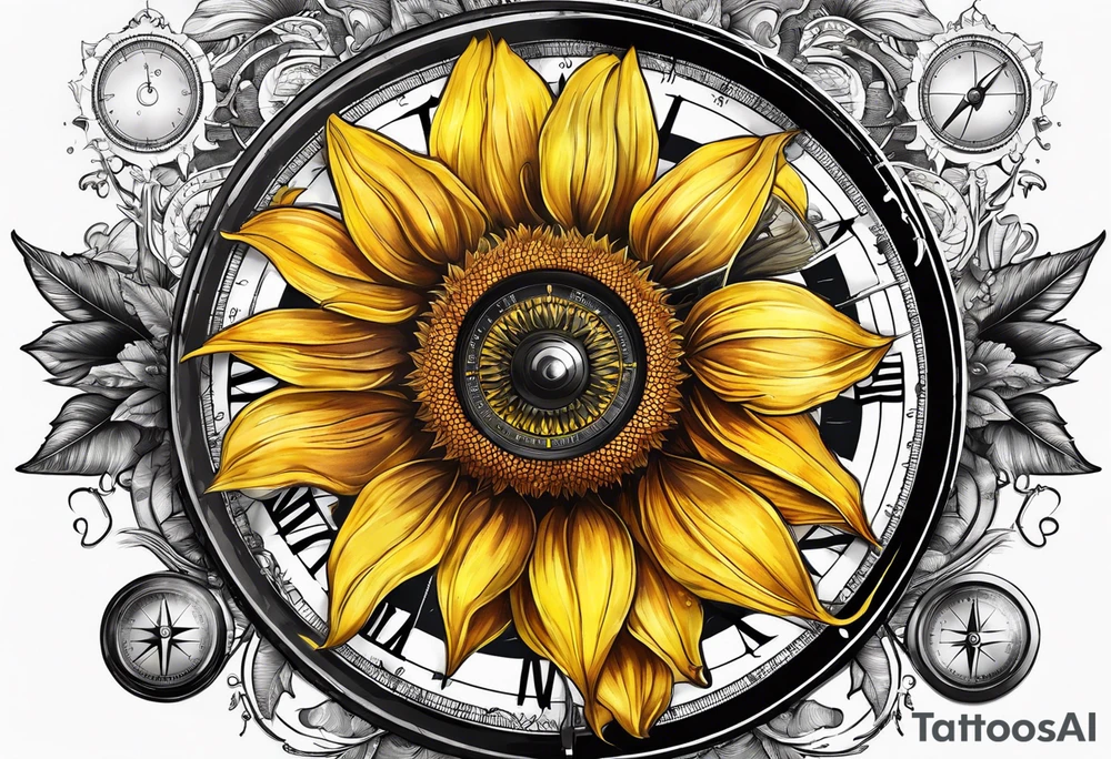 Sunflower next to a compass tattoo idea