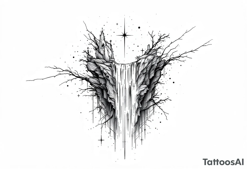 Black universe that forms into a waterfall tattoo idea