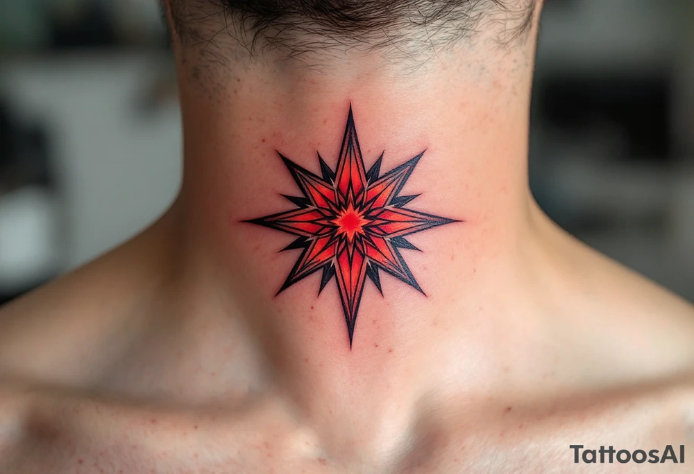 A red eight-pointed star tattoo conveys fiery passion and transformative strength. tattoo idea