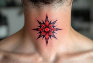 A red eight-pointed star tattoo conveys fiery passion and transformative strength. tattoo idea