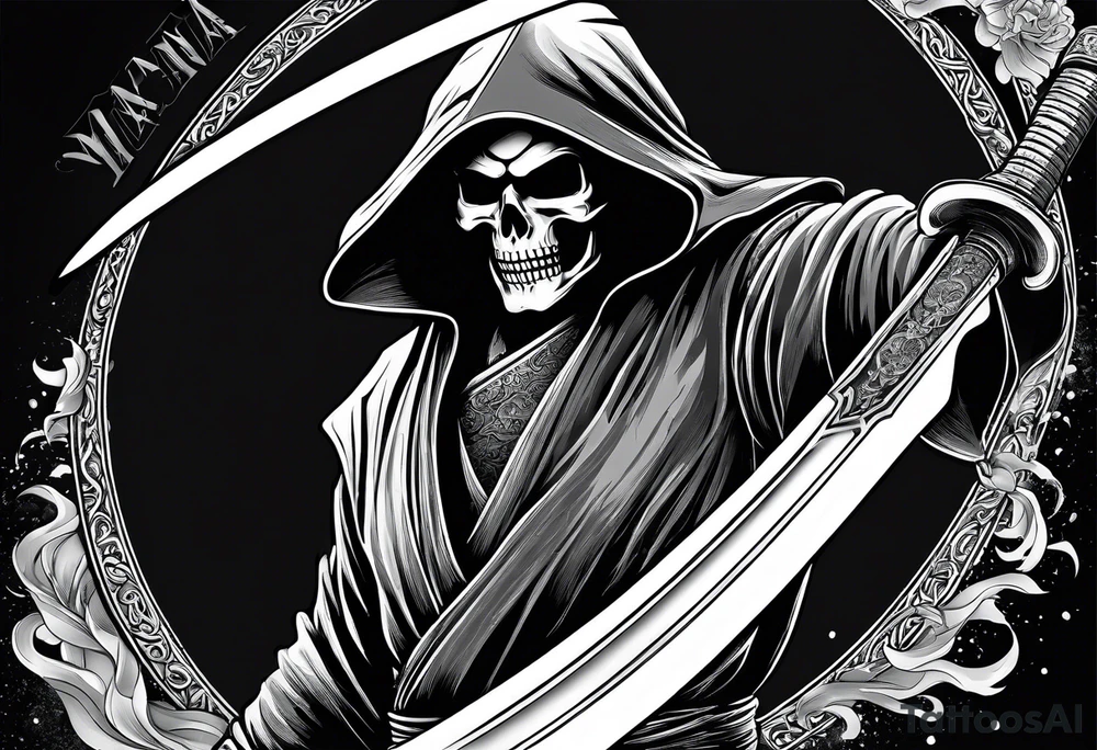 katana with grim reaper tattoo idea