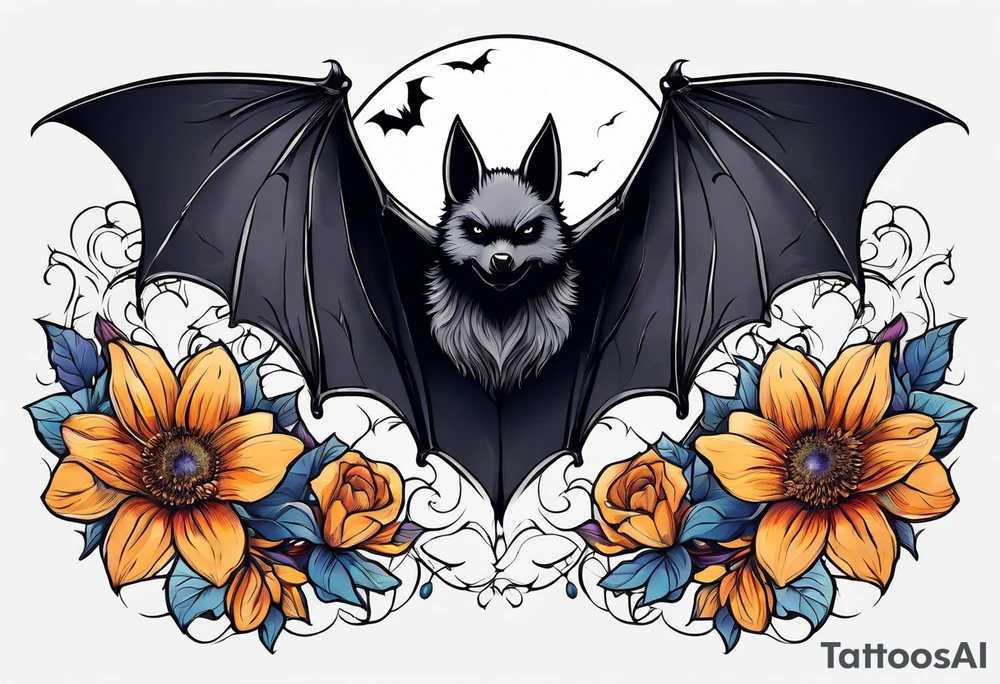Fines flowers bat night sky tattoo idea