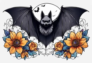 Fines flowers bat night sky tattoo idea
