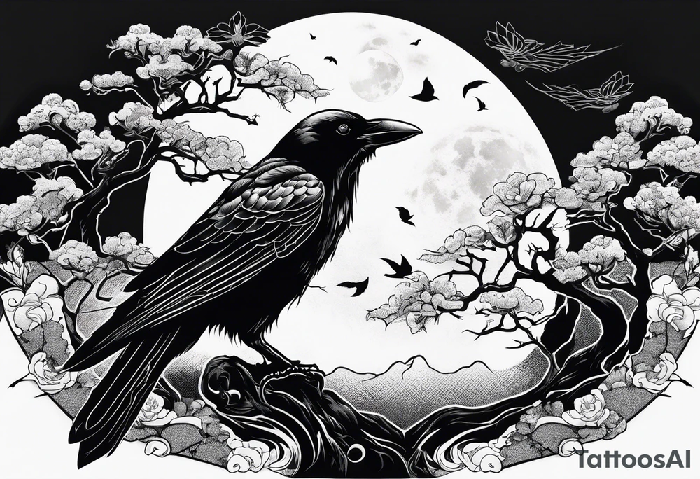 Crow cemetery moon tattoo idea
