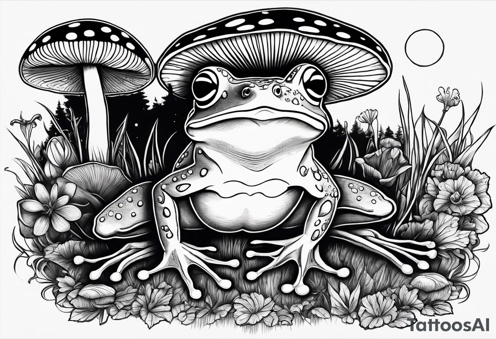 dancing frog under the moonlight mushroom in the Background mystical tattoo idea dancing frog under the moonlight mushroom in the Background mystical tattoo idea