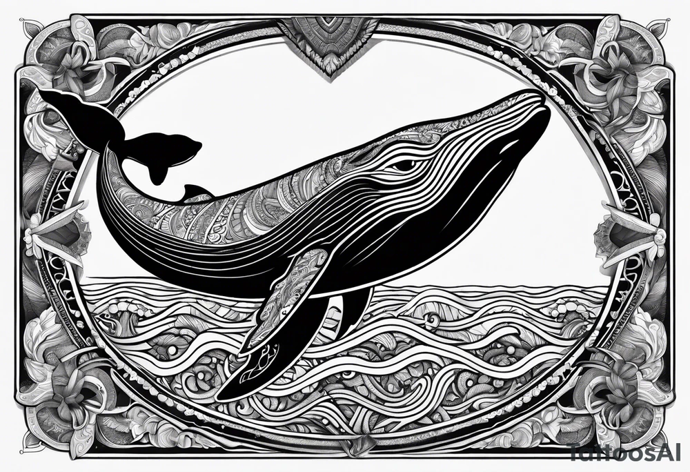 Backwards Breaching North Pacific humpback whale paisley tattoo idea