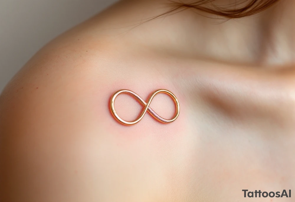 Two interlocking infinity symbols in gold and rose pink, representing eternal mother-daughter love. tattoo idea