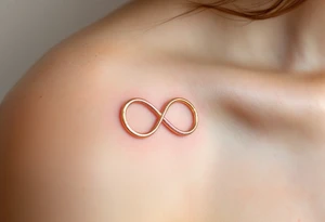 Two interlocking infinity symbols in gold and rose pink, representing eternal mother-daughter love. tattoo idea