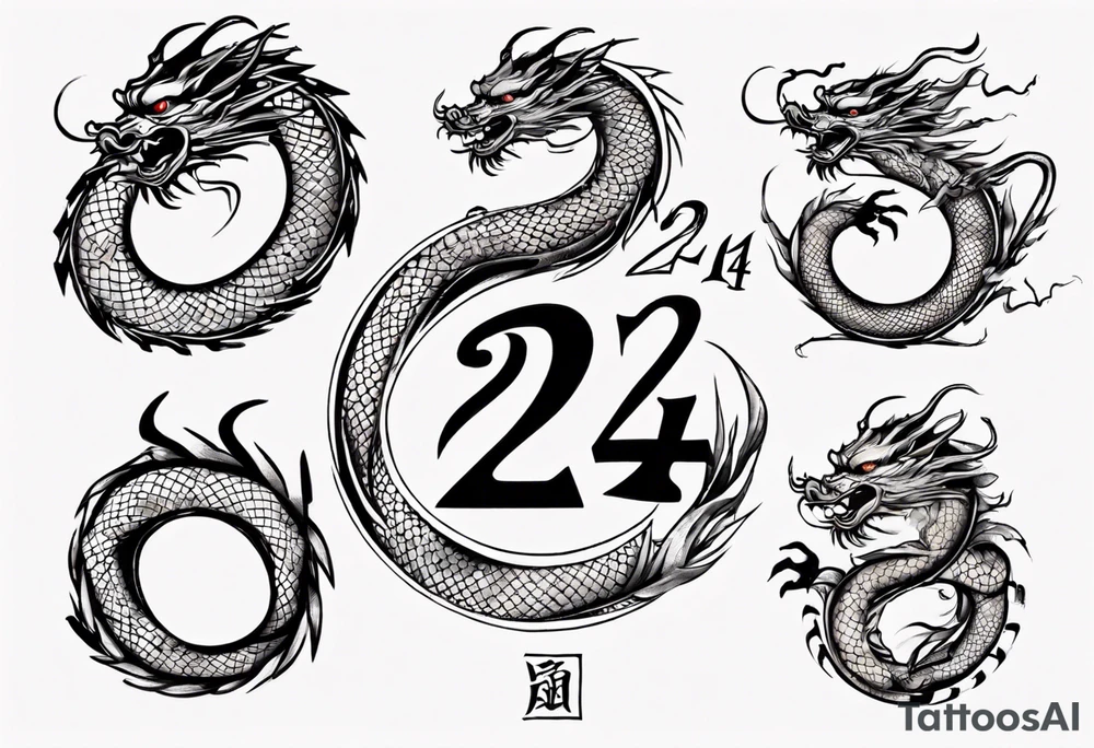 Number 24 with a Chinese dragon around it tattoo idea
