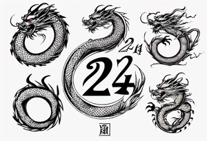 Number 24 with a Chinese dragon around it tattoo idea