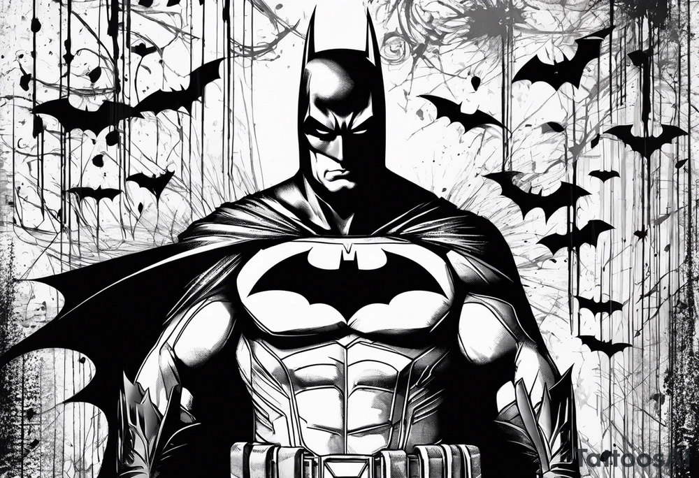 batman symbol, grunge, sketchy tattoo idea